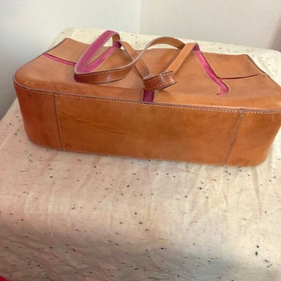 Claudia Firenze Italian Made Coffee Brown Leather with Pink Suede Tote - Picture 8 of 11